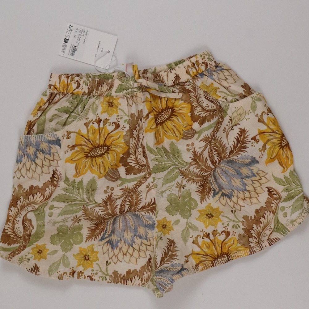 Zimmermann Kids Daylight Short Stamp Floral Cream 10 Linen NWT MSRP 140